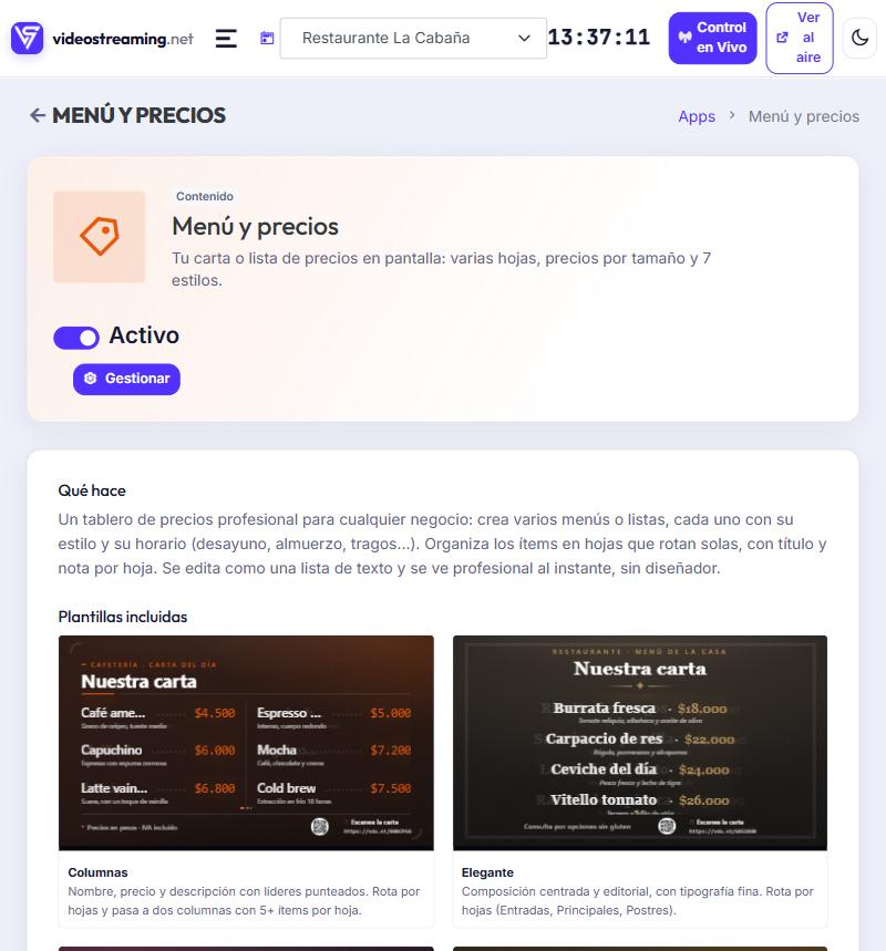 Ficha de una app con sus plantillas incluidas