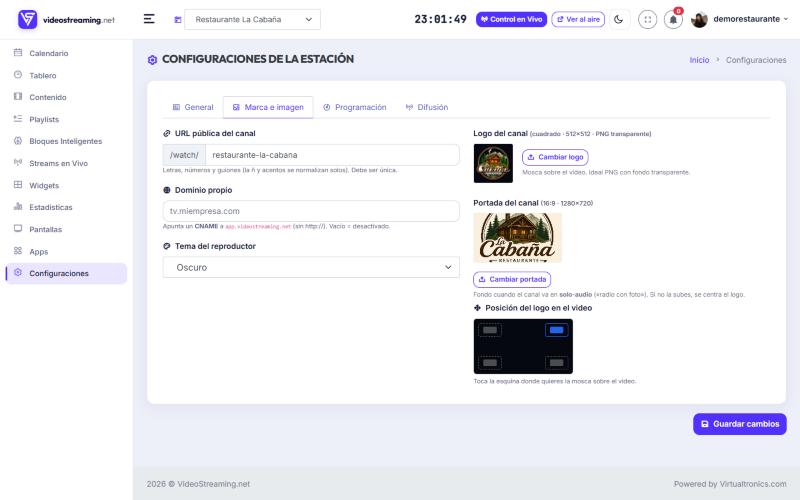 Pestaña Marca e imagen con logo, portada y posición de la mosca
