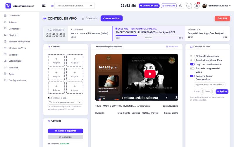 Pantalla de Control en Vivo